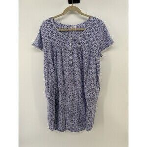 ARIA Womens XL Floral Sweater Knit Nightgown Mumu House Dress Blue White